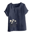 thumbnail image 4 of Cqxid525 Short Sleeve Tops For Women Women Floral Print Linen Shirts Short Sleeve Tops Loose Fit Cotton Blouses Trendy 2025 Clothing Blue Xxxxl, 4 of 8