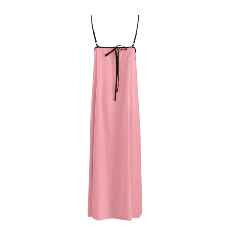 JIANJIA Casual Dresses For Women Maxi Contrast Trim Spaghetti Strap Summer  Travel Sleevele Long Dress Activewear - Walmart.com