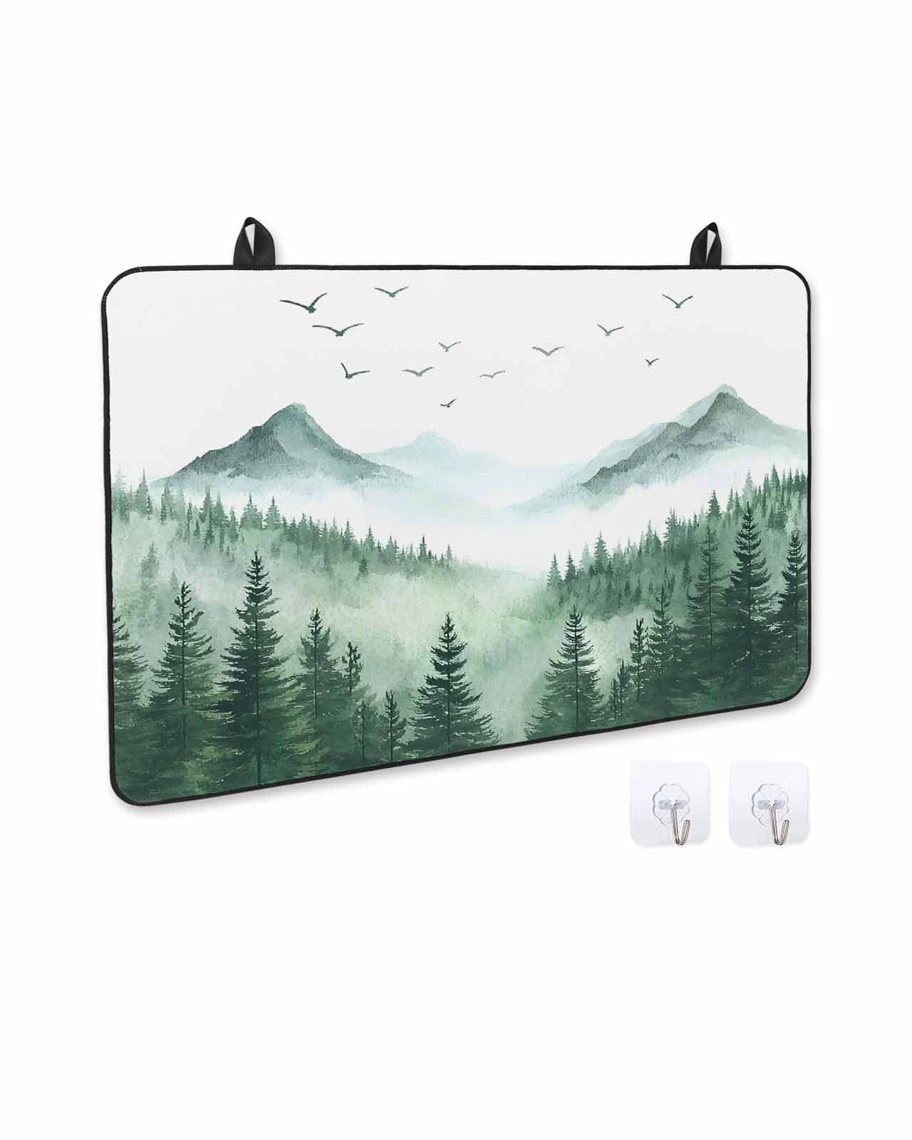 nqOlkjepod Large Induction Cooktop Protector Mat 36"x21", Green Foggy Forest Stove Top Covers for Electric Stove, Mist Mountain Trees Nature Scenery Stove Burner Cover Mats, Glass Top Stove Cover