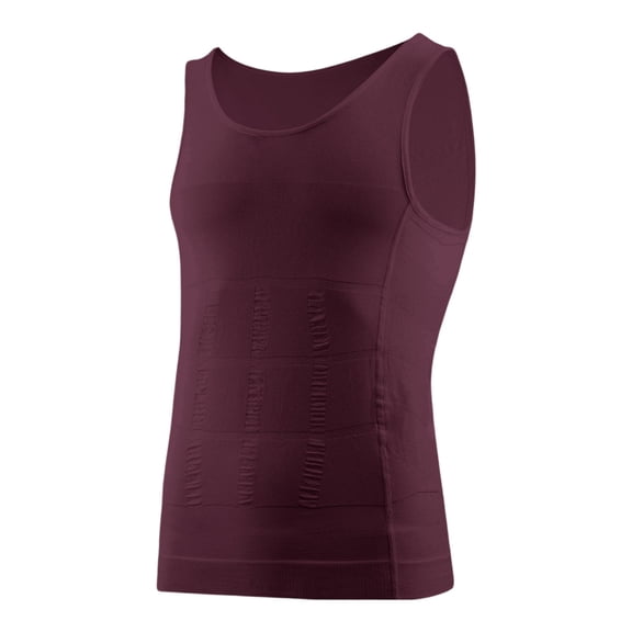 Men's Seamless Shapewear Tank Top, Slimming Waist & Chest Compression Vest, Solid Color Sleeveless Undershirt For Body Shaping Wine XL