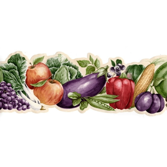 TRIMZ Die Cut Produce Wallpaper Border - Farmhouse Kitchen Décor - Purple, Green, Red 15' L x 6" W