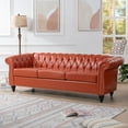 thumbnail image 3 of 84 Inch 3-Seater Sofa, PU Upholstered Living Room Sofa with Button Tufted Backrest and Nailhead Trim Armrest, Modern Long Sofa Couch with Inclined Legs and 660 lbs Weight Capacity, Orange, 3 of 7