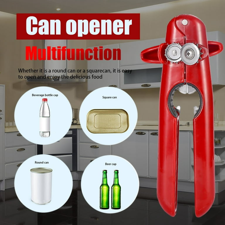 Vikakiooze Safe Cut Can Opener New Multifunction Stainless Steel Safety Side Cut Manual Can Tin Opener RD, Size: One size, Red
