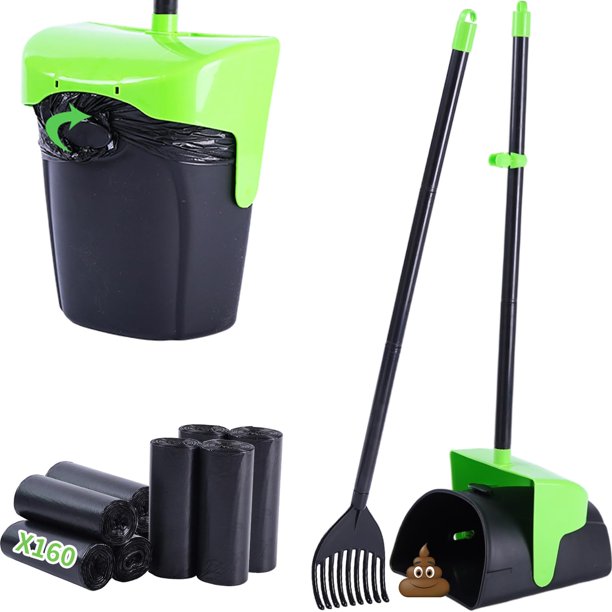 Cubo de basura giratorio y rastrillo Pooper Scooper, tamaño grande, con 160 bolsas
