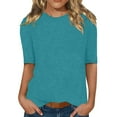 thumbnail image 2 of WTXUE Cotton Tops Basic Tees Casual 3/4 Sleeve T-Shirts Round Neck Tunic Tops Basic Tees Loose Fit Blouses Solid Color Pullover Business Tops Comfortable Tops Womens Tshirts Mint Green 4Xl, 2 of 5