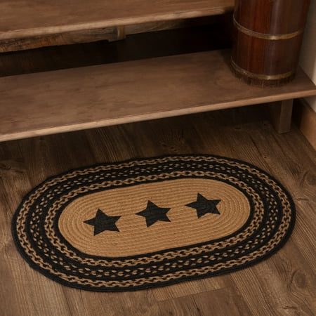 Bleach Oval Rug Country Black Primitive Flooring Black Stencil Star Stars Jute Stenciled Star Oval Accent Rug ()