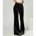 thumbnail image 4 of Velvet Pants Women Lounge Comfy Velour Flare Pants Casual Wide Leg High Waisted Drawstring with Pockets Black L, 4 of 8