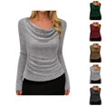 thumbnail image 1 of Womens Glitter Tops 2026 Spring Fashionable Long Sleeve Cowl Neck Stretch T Shirt Going out Top Rave Outfits, 1 of 8