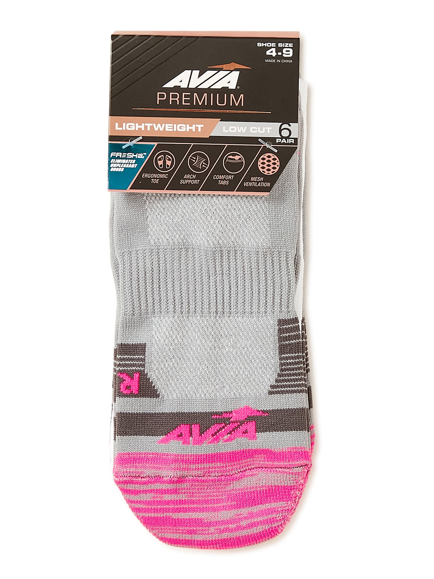 Avia Women's Premium Lightweight Low-Cut Socks, 6-Pack, Sizes 9-12