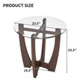 thumbnail image 4 of 23.5" Round Tempered Glass Top End Table, Solid Wood Cross Base Nightstand for Living Room Office, Cherry, 4 of 8
