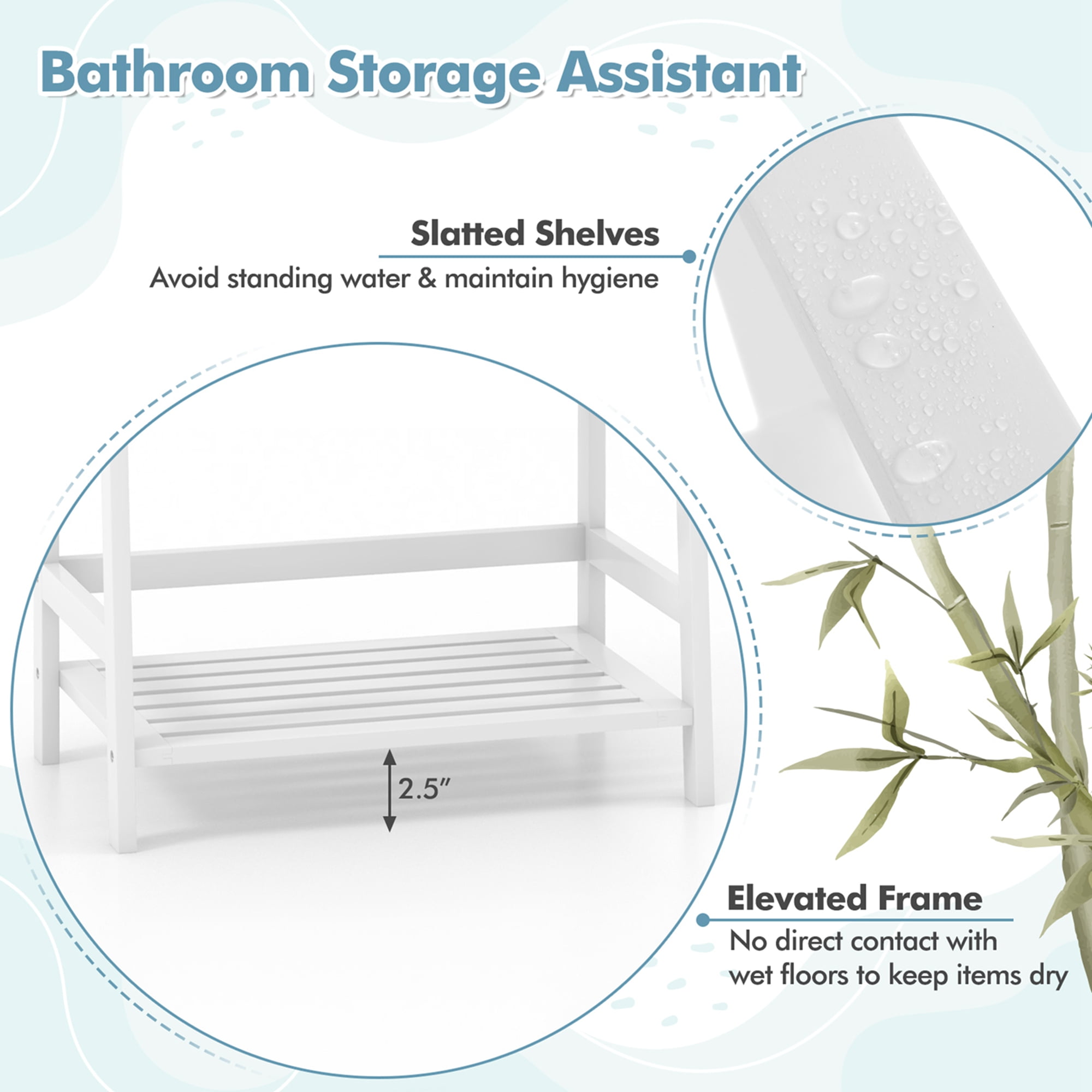 Costway Multifunctional 4 Shelf Bamboo Bookcase Ladder Plant Flower Stand Rack Storage White