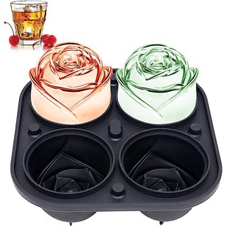 3D Rose Ice Molds,2 Inch Large Ice Cube Trays, Make 4 Giant Cute Flower  Shape Ice, Silicone Rubber Fun Big Ice Ball Maker for Cocktails Juice  Whiskey Bourbon Freezer, Dishwasher Safe,(Pink) 