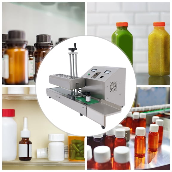 1800W Stainless Steel Continuous Induction Sealing Machine 20-100mm Bottle Cap Automatic Sealer Silver 10-30 Pcs/Min Used in The Pharmaceutical, Pesticide, Oil and Grease