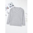 thumbnail image 5 of Ushdele Elegant Drop Shoulder V-Neck Sweater, Grey, Long-Sleeve Fit, 5 of 8