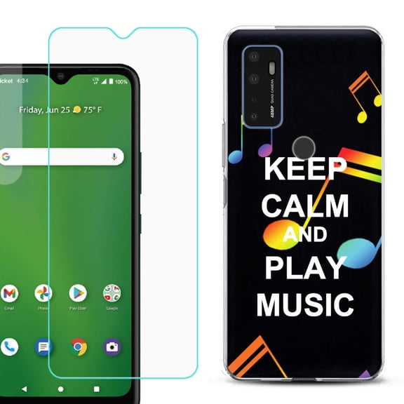 Slim-Fit Gel TPU Phone Case for Cricket Dream 5G, with Tempered Glass Screen Protector, by OneToughShield ® - Keep Calm Music