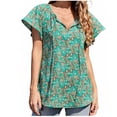thumbnail image 1 of Blusas de gasa con cuello en V y estampado Floral bohemio informal de verano para mujer, blusas de manga corta con cordón Fridja bn6462, 1 of 7