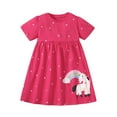 thumbnail image 2 of WOLLED Toddler Girls Short Sleeve Cotton Dresses Kids Crew Neck Cartoon Dress Baby Casual Loose Dress Playwear for 2-8 Years Old, 2 of 9