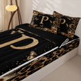 thumbnail image 3 of Catabedysis Cheetah Alphabet Print Zipper Twin Comforter Sets with Fitted Sheet and 2 Pillowcases,Brown Letter P Design Zipper Bedding Set For Girls,Black Reversible,4 Pieces, 3 of 7