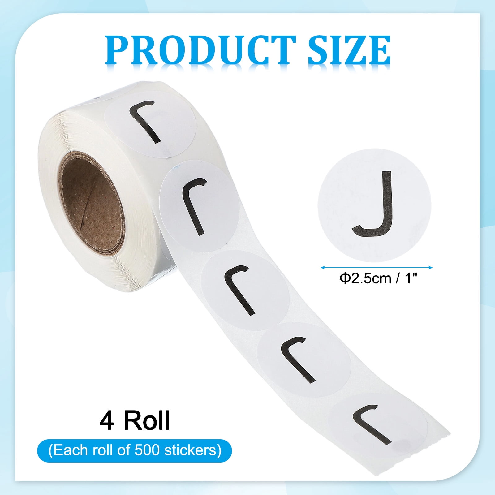 Uxcell 1" Round Letter J Stickers, Self-Adhesive Alphabet Stickers for Organization Storage Inventory 4 Rolls