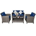 thumbnail image 4 of Aimee Lii 4 Pieces Wicker Patio Furniture Set, Coffee Table Cushioned Sofa, Modern Patio Furniture, Gray + Navy, 4 of 9