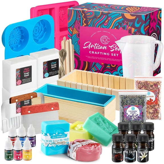 Soap Making Kit with Melt & Pour Base, Cutting Box, Molds, Fragrances - for Adults & Kids by.