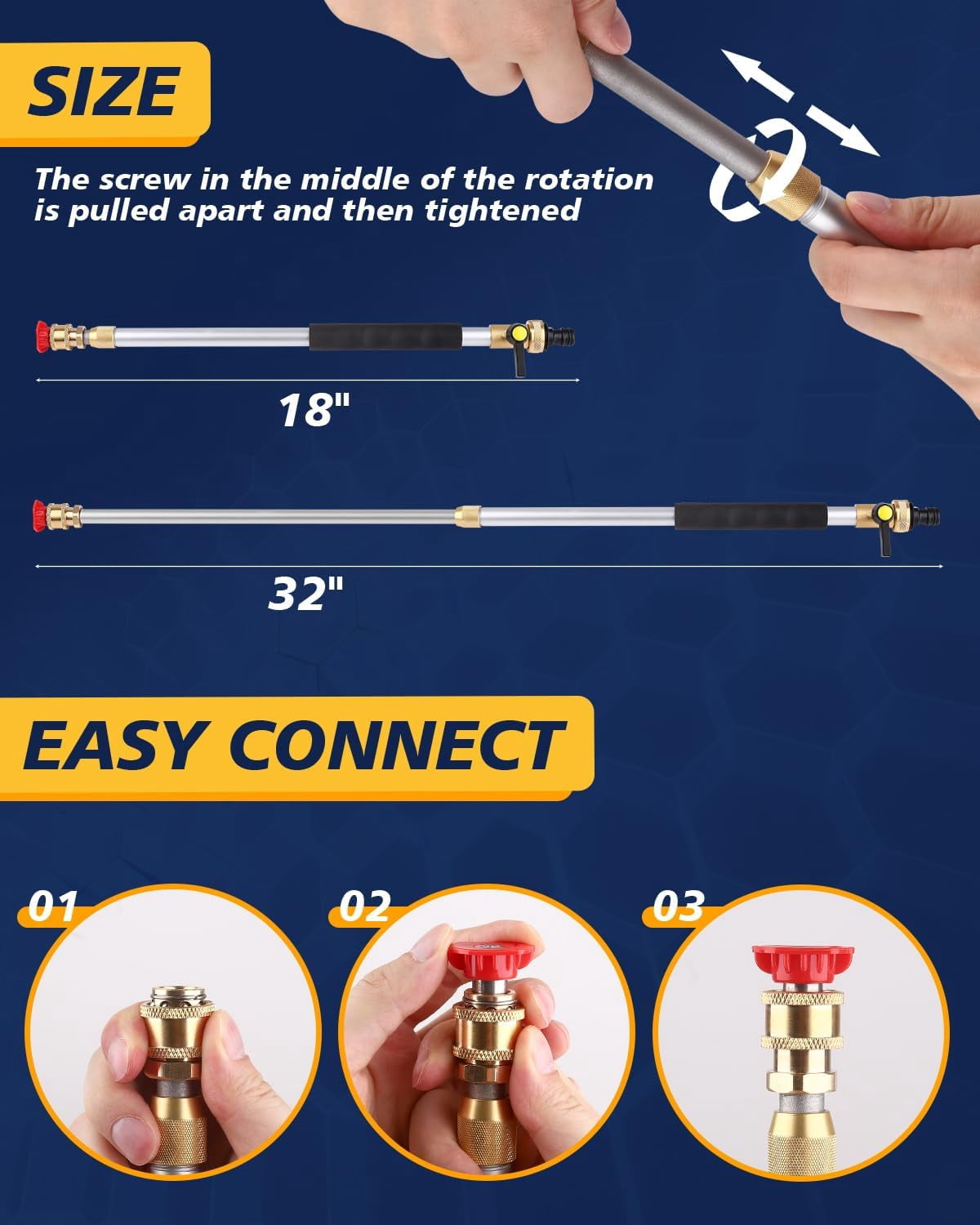 2026 Upgraded Extendable Jet Nozzle Power Washer - 2-in-1 High Pressure Washer Tool for Garden Hose, Adjustable Length 18“-32”, with Dual High-Pressure Nozzles and Hose Quick Connectors