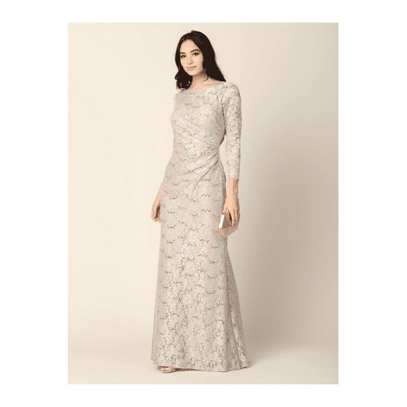 Women's Eva USA 3397 Fully Lined evening elegant Mother Of Groom Long Dress Sand L