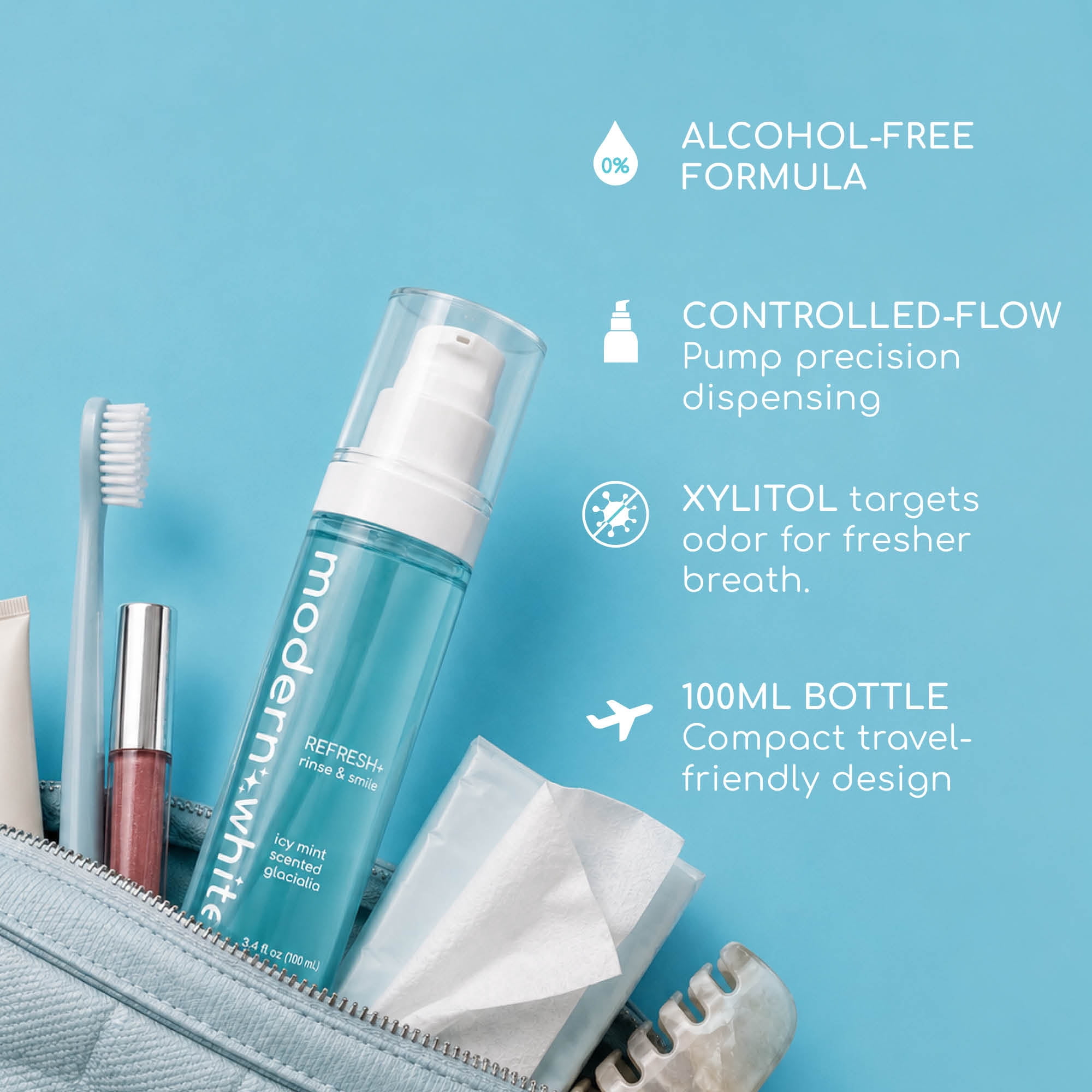 Modern Whites Whitening Mouthwash, Xylitol Enriched, Alcohol-Free, Press-Nozzle, 100 ml