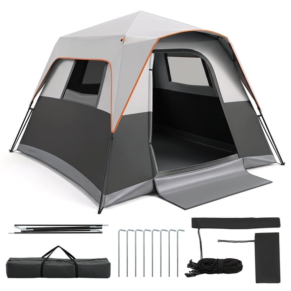 Costway 6-Person Outdoor Camping Tent with Rainfly & Carrying Bag, 3000mm Water-Resistant Gray