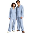 thumbnail image 2 of Dwelliawo Men’s Cotton Pajama Set, Long Sleeve Button-Down Woven Sleepwear Royal Blue M, 2 of 5