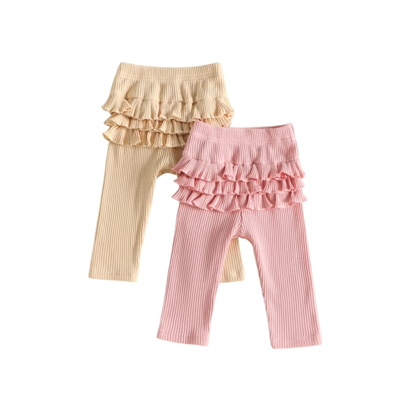 RUINIXCW Baby Girl Ruffle Pants 2 Pack Cute Solid Color Elastic Waist Trousers