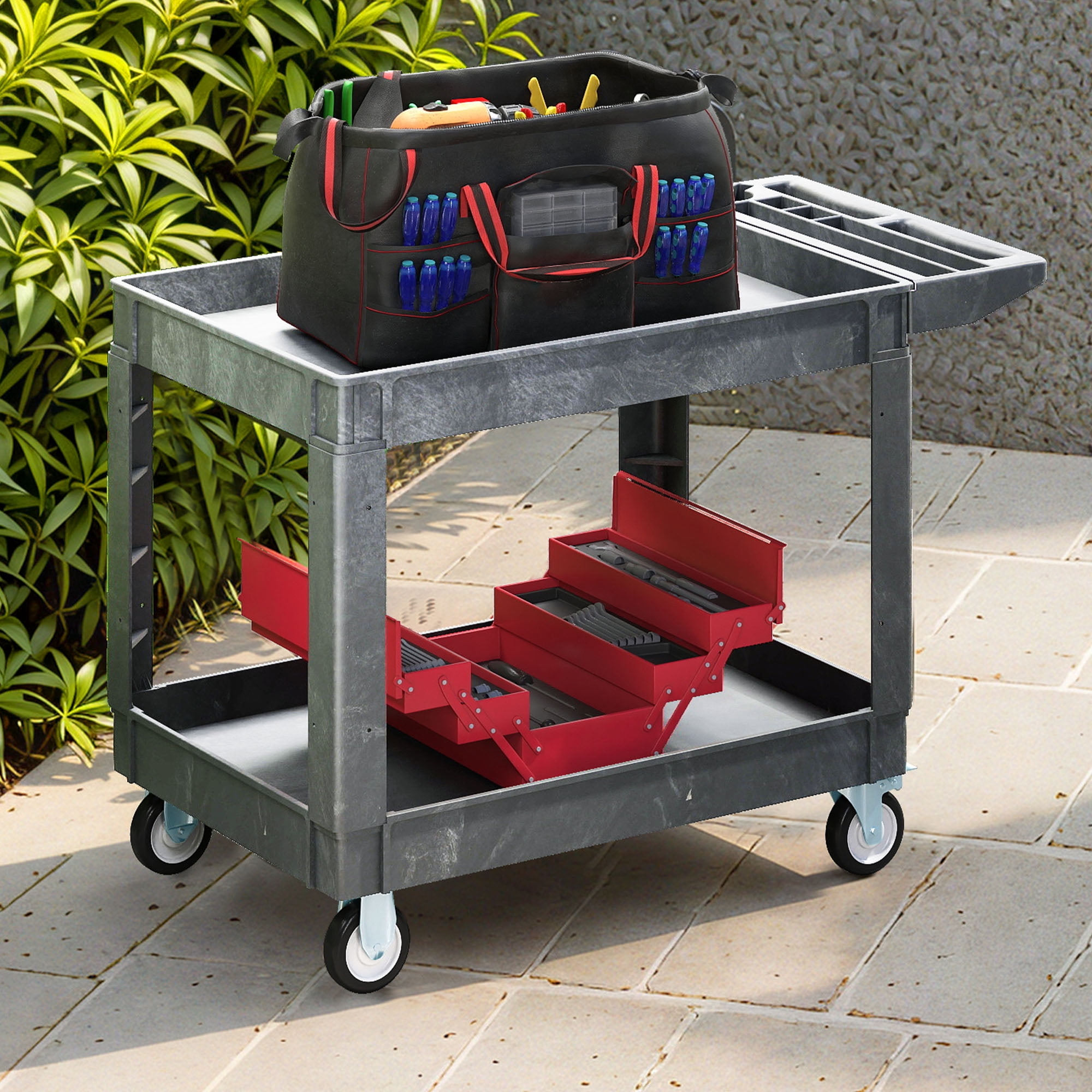 Uforic Rolling Utility Cart with Lockable Wheels, High Density Polyethylene Gray