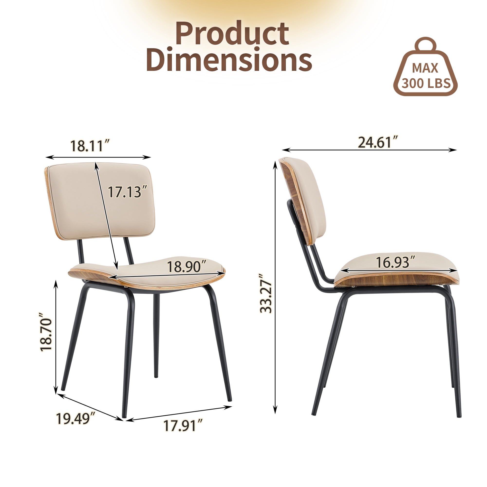 Leumius Dining Chairs Set of 2, Premium Faux Leather Upholstered Dining Room Chairs, High-Resilience Sponge Cushion, Sticker Craft Backrest, Metal Legs with Spray Coating Finish for Dining Room White