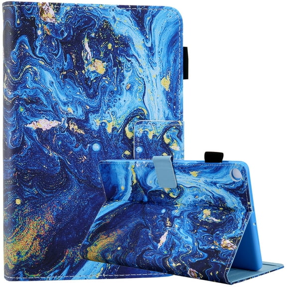 Cartoon Pattern Case for 2021 Samsung Galaxy Tab A8 10.5" (SM-X200 or SM-X205) - Flip Lightweight Wallet Case with Stand /Card Holders, PU Leather Protective Fold Stand Cute Cover (Blue Marble)
