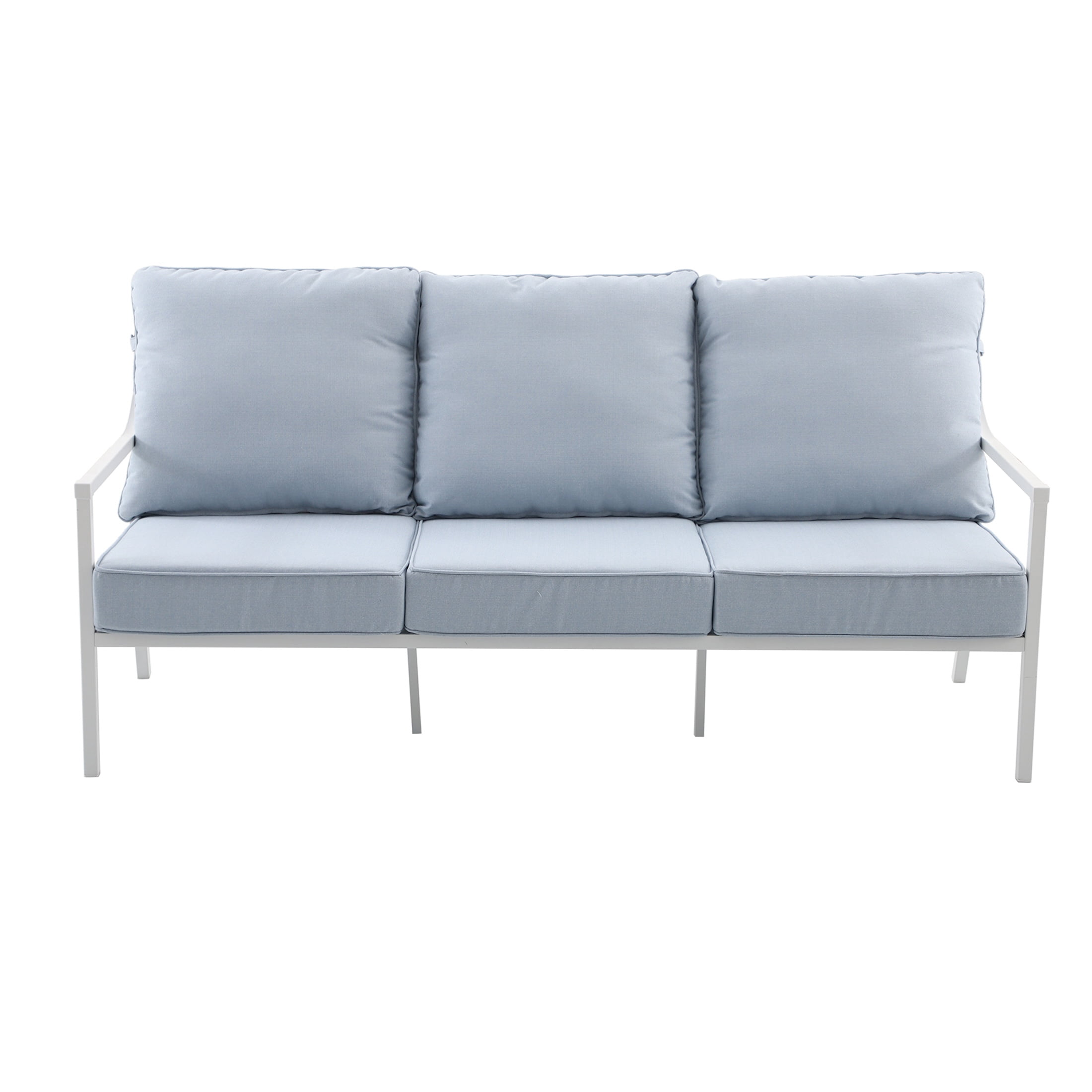 My Texas House Cambria Steel Outdoor Sofa, White/Blue
