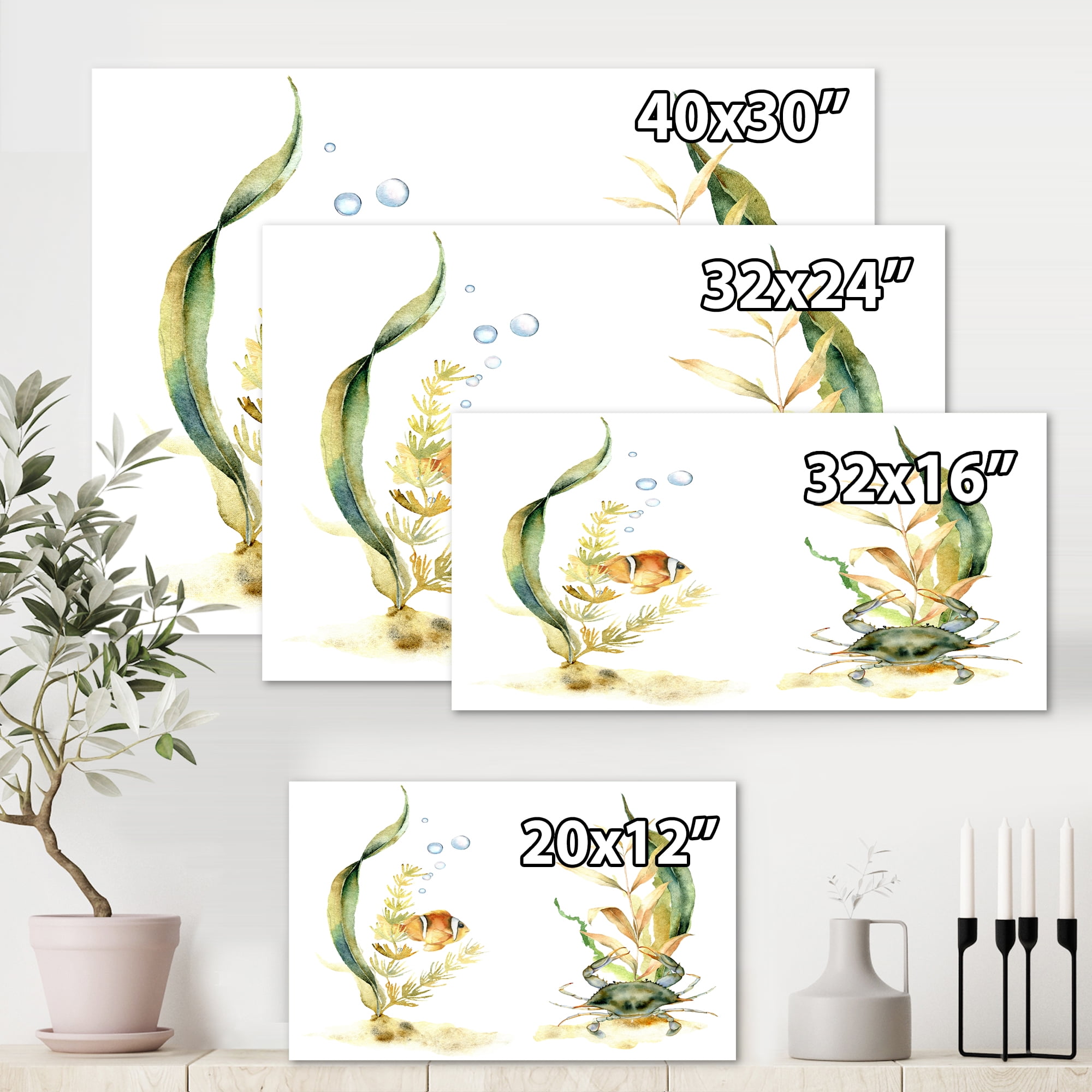 Designart ' Tropical Fish With Air Bubble and Algae ' Traditional Canvas Wall Art Print