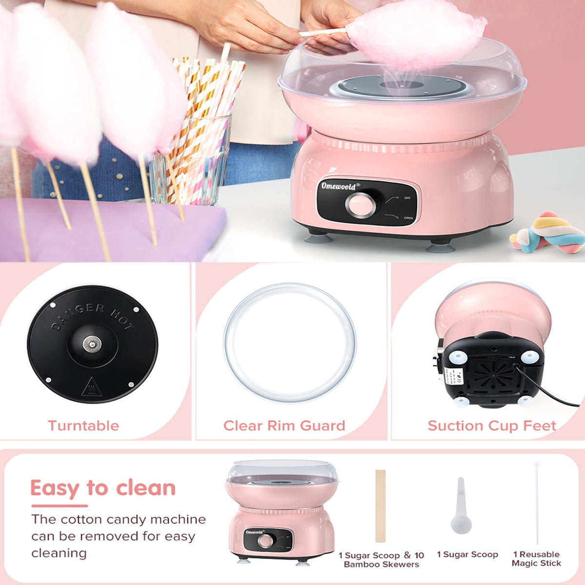 Cotton Candy Machine, Cotton Candy Maker 500W Hard Candy Floss Sugar Maker Machine With Sugar Spoon Birthday Party Gift Blue