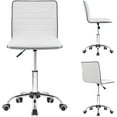 thumbnail image 3 of XiHuaZhaoChen Modern Adjustable Low Back Armless Ribbed Task Office Desk Vanity Swivel Rolling Leather Computer Conference Chair (White), 3 of 9