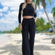 thumbnail image 5 of Pantalones Conjunto de 2 piezas para mujer, camisa ligera de manga larga y pantalón palazzo, traje deportivo Cgtredaw Negro T XL para Mujer, 5 of 5