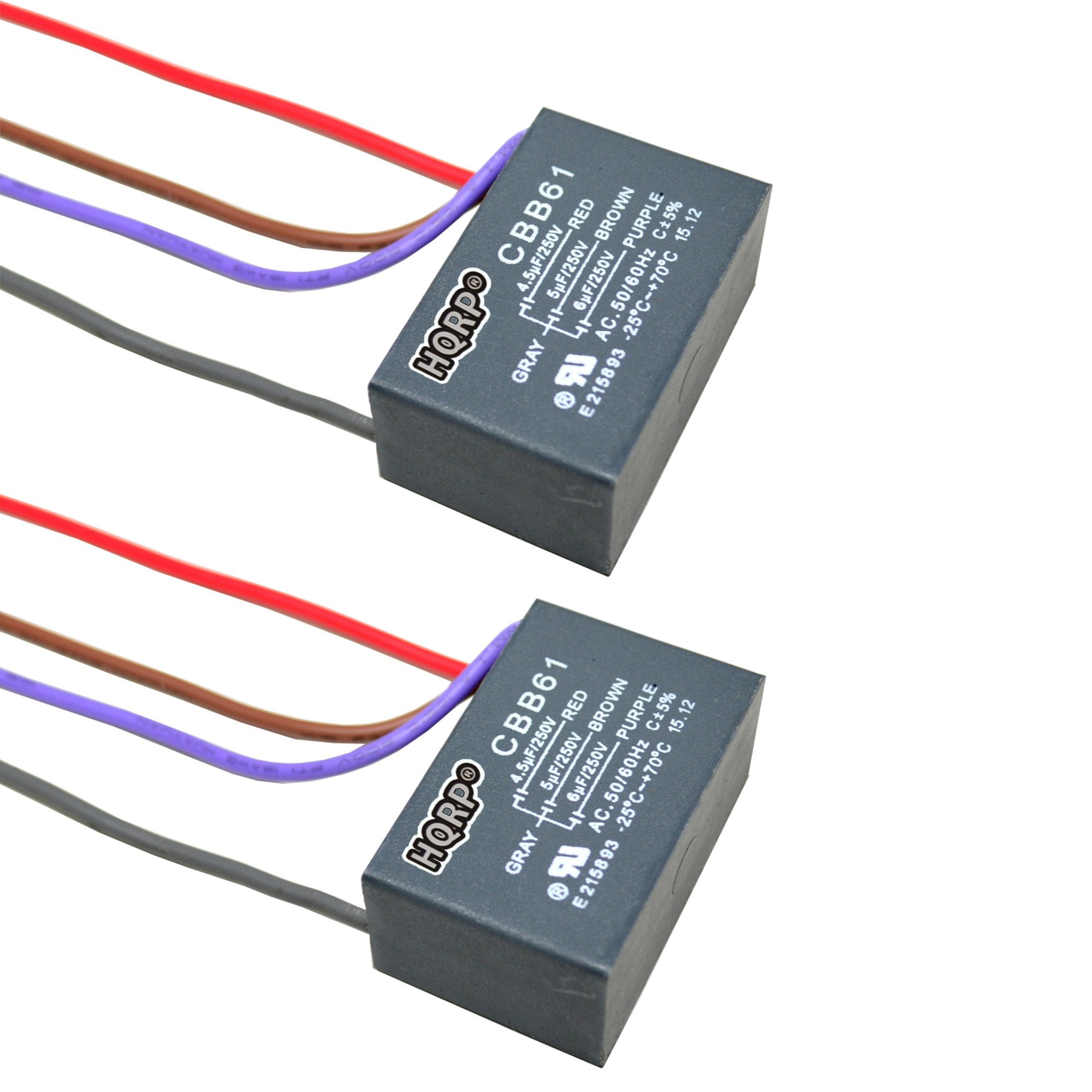 Hqrp 2 Pack Ceiling Fan Capacitor Cbb61 4 5uf 5uf 6uf 4 Wire Plus