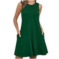 thumbnail image 2 of Dress for Summer Ndbuld Women's Solid Color Sleeveless Maxi Dress With Side Pockets And Crew Neckline Green XXL, 2 of 7