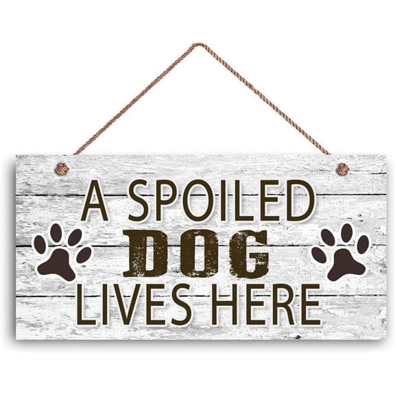 Cskhip Funny Wood Signs A Spoiled Dog Lives Here Wooden Hanging String Sign Love Dogs Plank Plaque Wall Art Decor Front Door Porch Bedroom Restroom House Garden Farm House Home Hotel 6x12 Inch