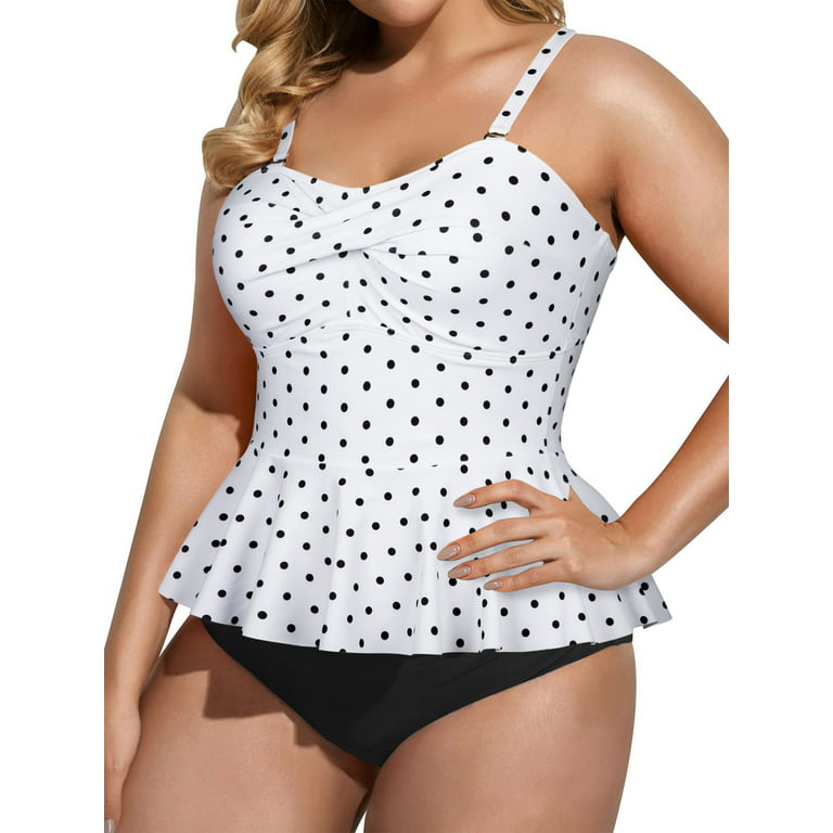 Chama Womens Plus Size Bathing Suits Flowy Tankini Top with Briefs Swimsuit  