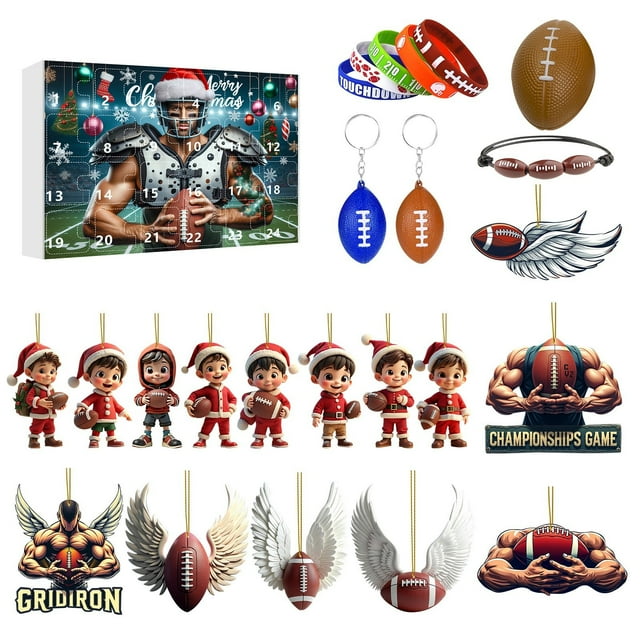 Calendario de Adviento de Rugby Navidad Juguetes navideños Cuenta atrás 24 días de Adviento Set Celebra el calendario de Adviento (colgante acrílico 2D) C