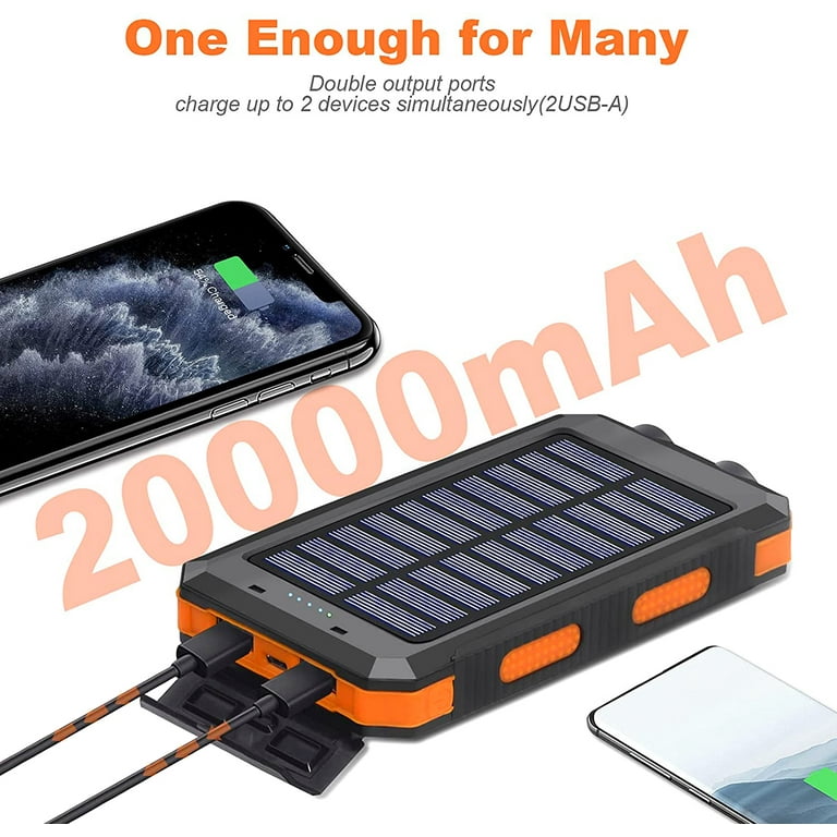 Durecopow 20000mAh Solar Charger for Cell Phone iPhone, Portable Solar Power Bank with Dual 5V USB Ports, 2 LED Light Flashlight, Compass Battery Pack