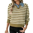 thumbnail image 2 of Cyber*Mondayy Chaoheng Fall Sweaters for Women 2025 Women's Denim & Stripe Two-in-One Sweater,Layered Look Pullover Top, 2 of 8