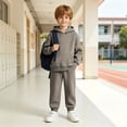 thumbnail image 5 of Toddler Boys Hoodie Set, Solid Color Soft Long Sleeve Top & Sweatpants, Cute Casual Outfit For Kids Dark Gray 8-9 Years, 5 of 9