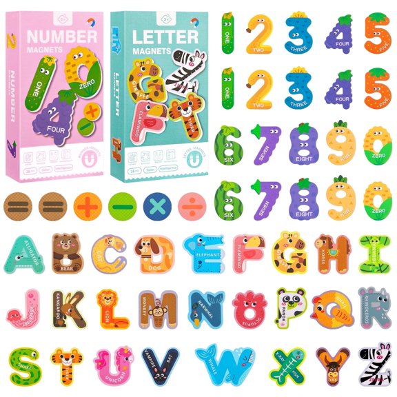 sixwipe 52 Pcs Magnetic Letters and Numbers, Colorful ABC Animal Alphabet Fridge Magnets, Educational Spelling Learning Game Toys for Kids, Toddlers 3 Years Old