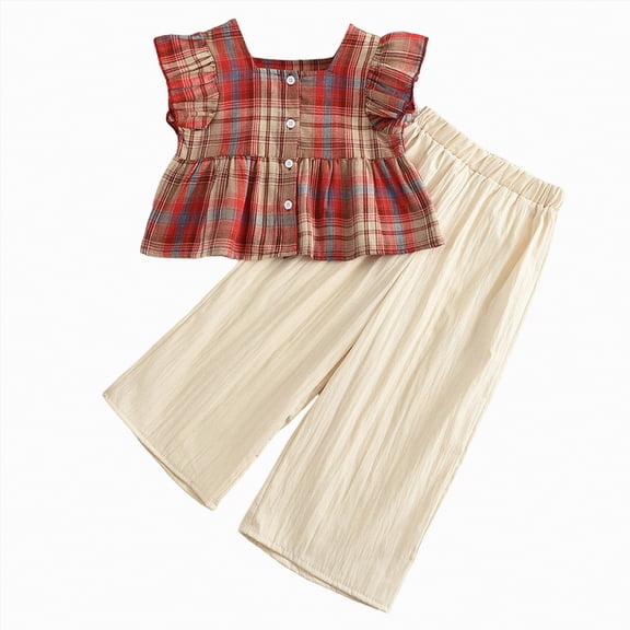 kpoplk Toddler Girl Clothes Girls Summer Outfits 2-Piece Cute Ruffled Sleeves Top Floral Bow Print Short Spring Set 1-5T Size 7-8 Years,Red