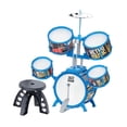 thumbnail image 2 of Juego de batería para niños principiantes. Incluye baquetas y taburete. Juguete musical para espectáculos en el escenario. Regalo de cumpleaños para Borde de color azul, 2 of 9